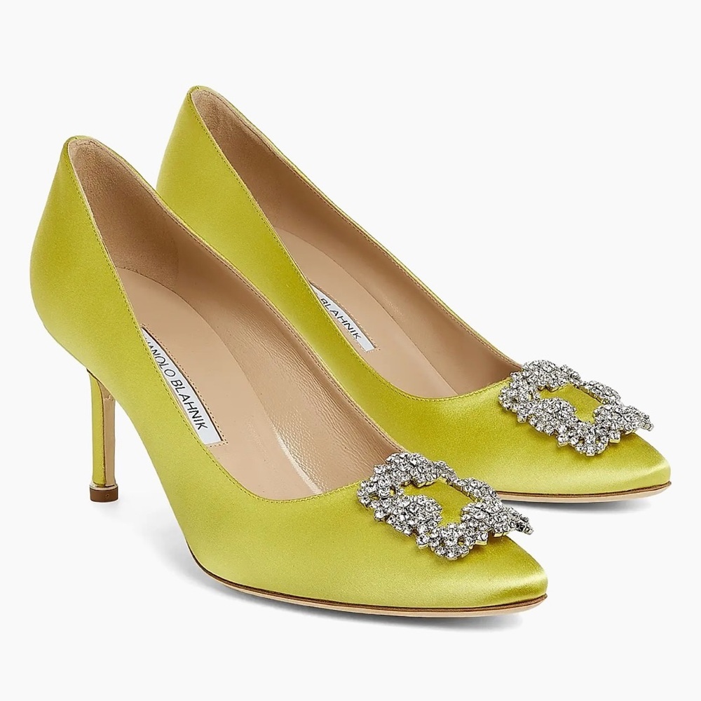 New Size 38.5 Manolo Blahnik Hangisi 70MM Crystal-Embellished Satin Pumps